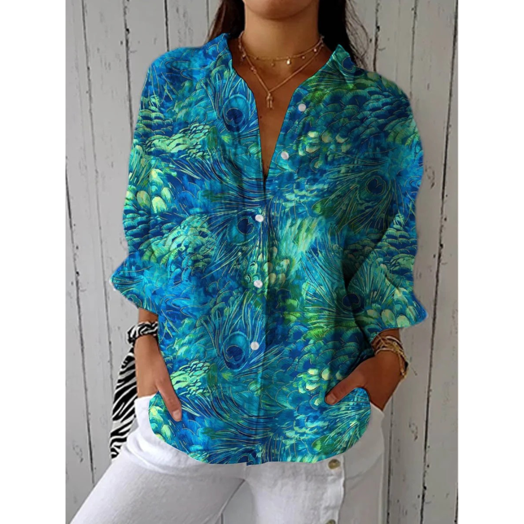 Malea | Damen Bluse Mit Feder Print