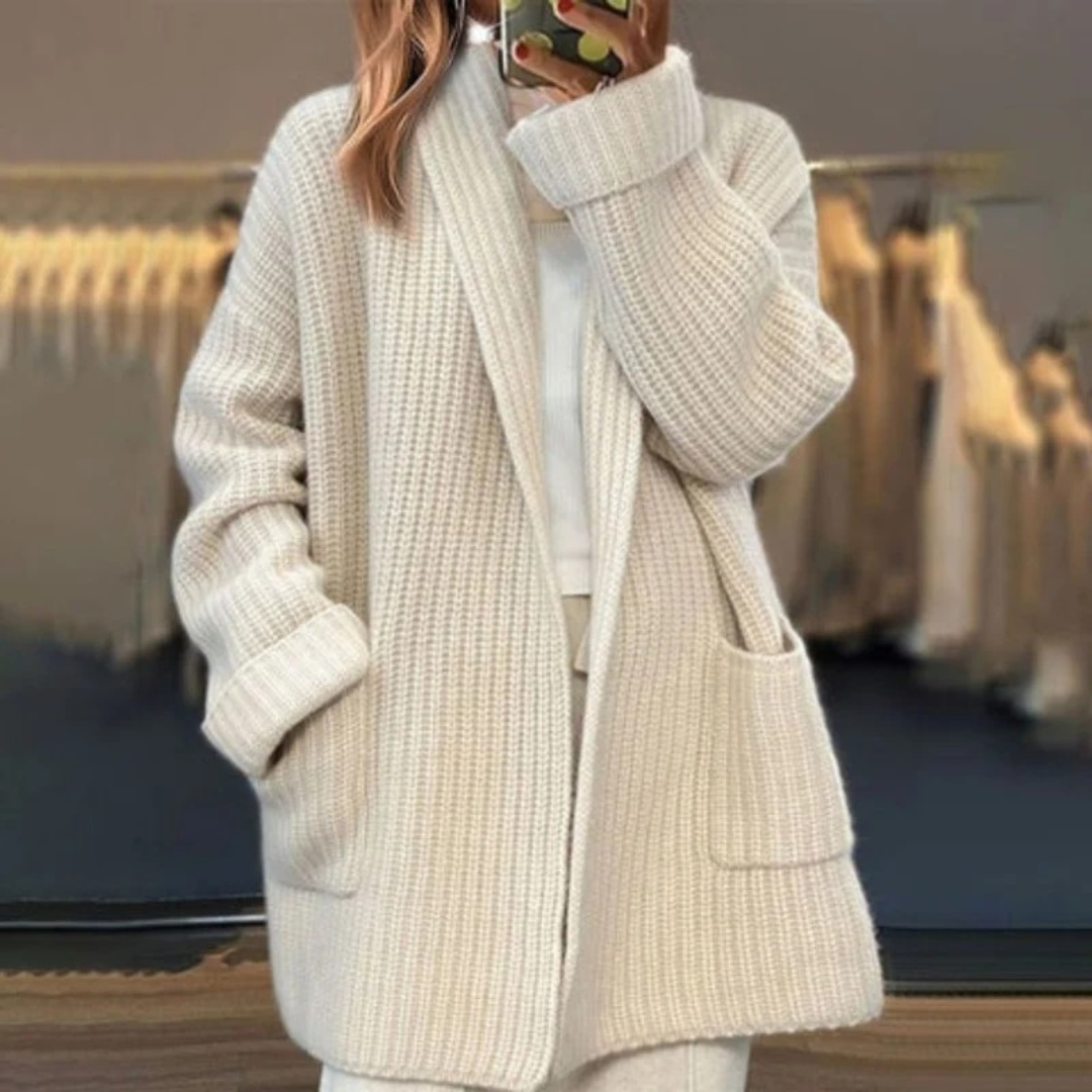 Malou | Damen Bequeme Oversize Strickjacke mit Taschen