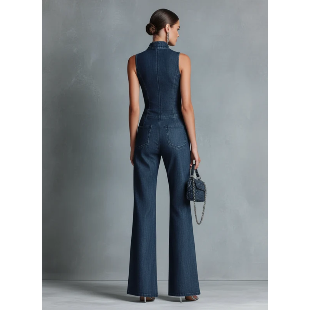 Manuela | Damen Blau Denim Jumpsuit mit weitem Bein