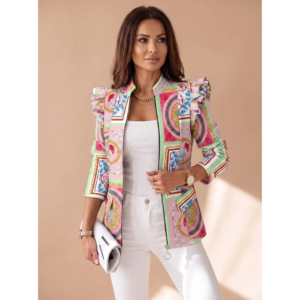 Mareike | Damen Blazerjacke mit Muster und Reißverschluss
