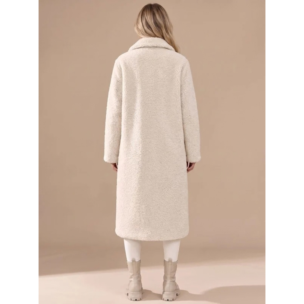 Maren | Damen Teddy Winterjacke mit Revers, Knöpfen und langem Design