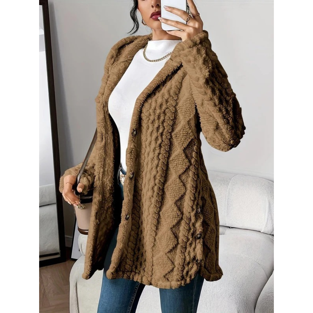 Margarethe | Damen Flauschige Strickjacke mit Kapuze