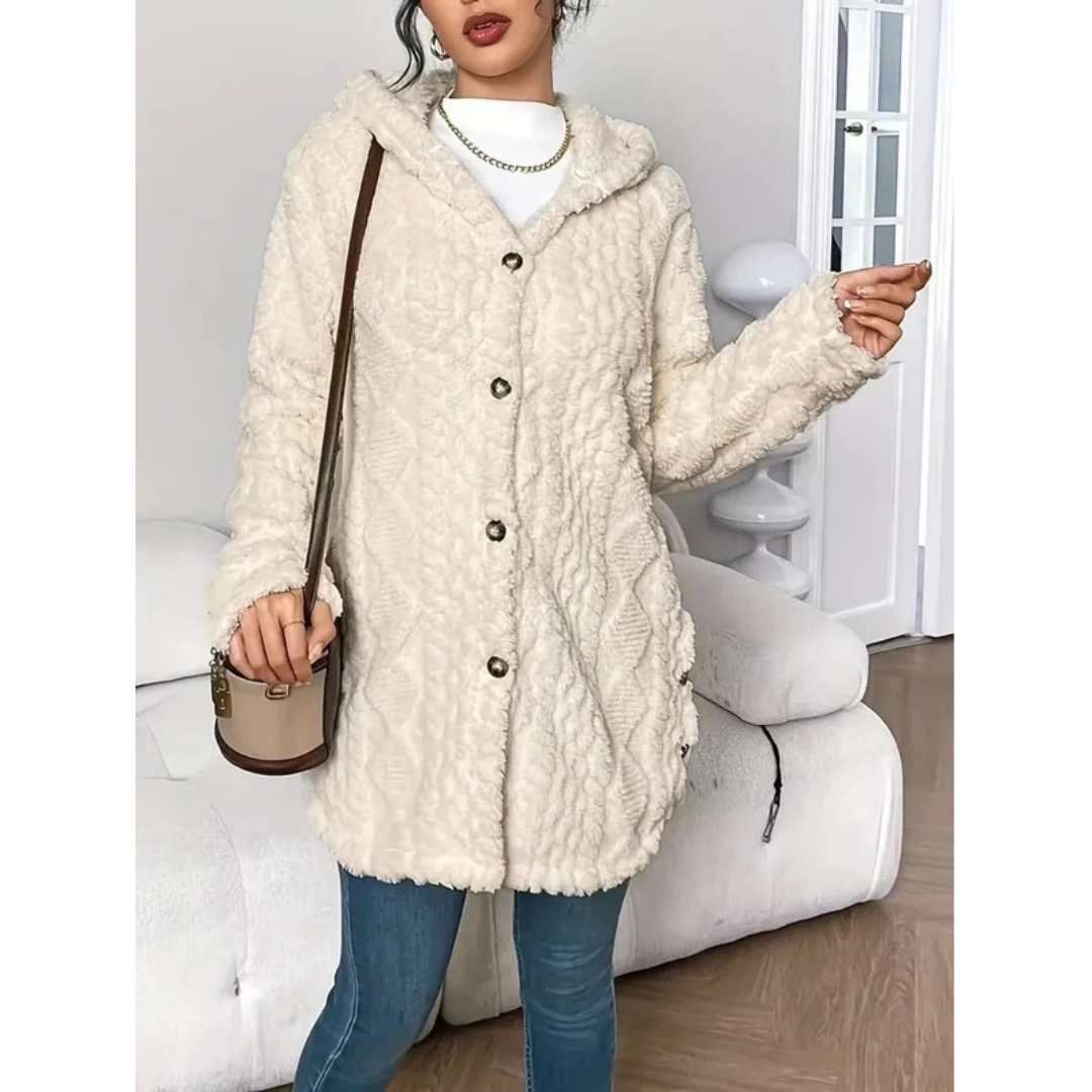 Margarethe | Damen Flauschige Strickjacke mit Kapuze