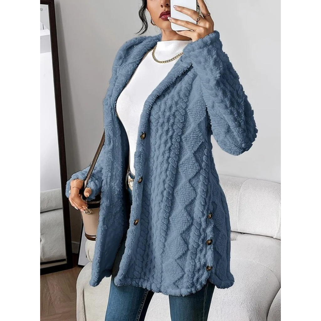 Margarethe | Damen Flauschige Strickjacke mit Kapuze