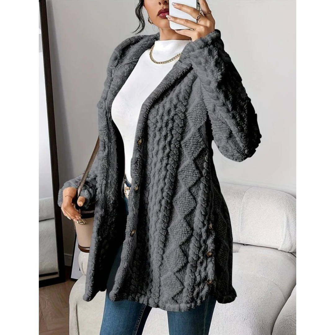 Margarethe | Damen Flauschige Strickjacke mit Kapuze