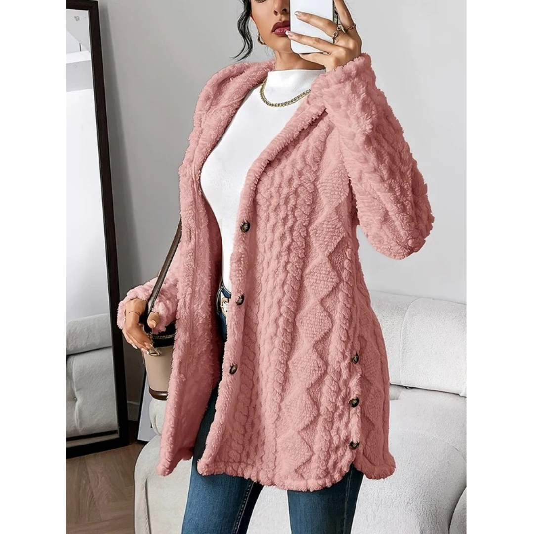 Margarethe | Damen Flauschige Strickjacke mit Kapuze