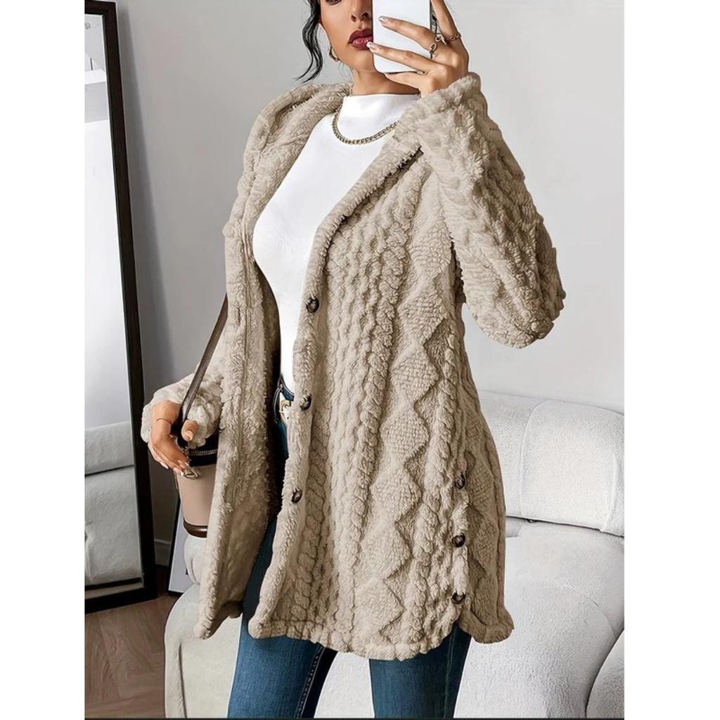 Margarethe | Damen Flauschige Strickjacke mit Kapuze