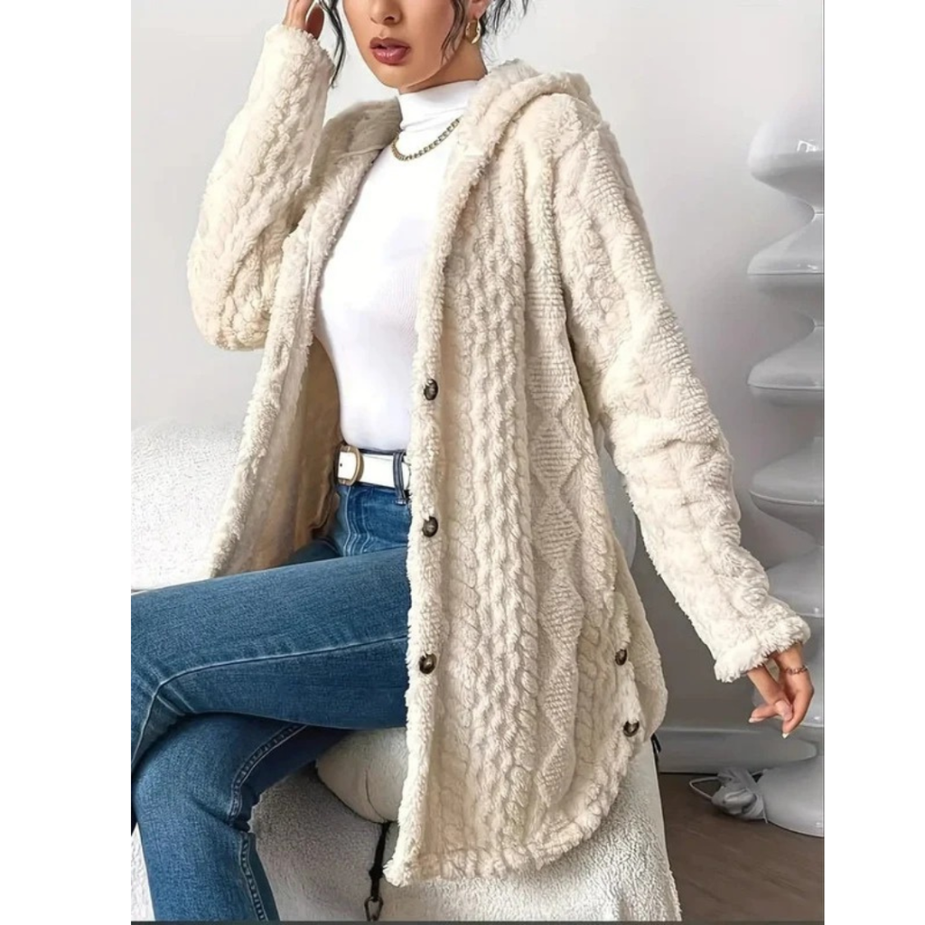 Margarethe | Damen Flauschige Strickjacke mit Kapuze