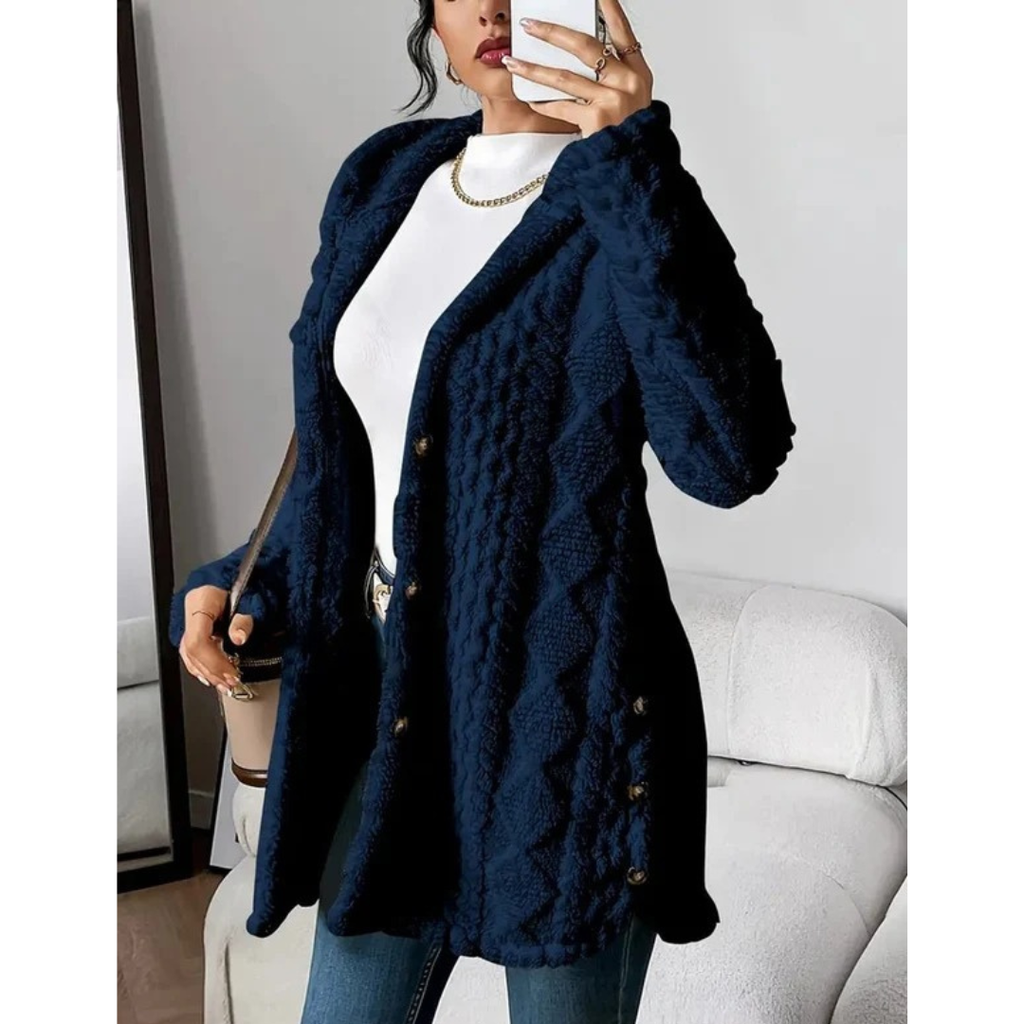 Margarethe | Damen Flauschige Strickjacke mit Kapuze
