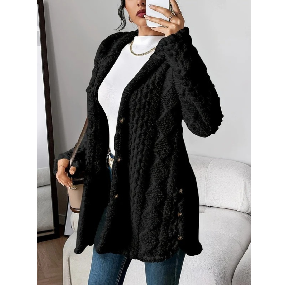 Margarethe | Damen Flauschige Strickjacke mit Kapuze