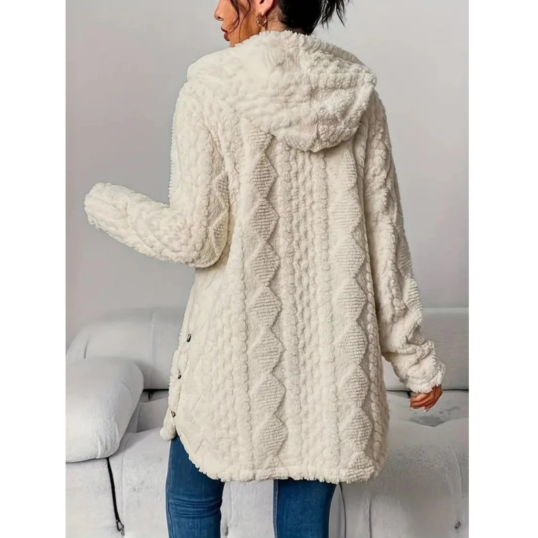 Margarethe | Damen Flauschige Strickjacke mit Kapuze
