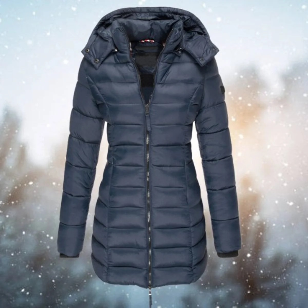 Marietta | Damen Lange Steppjacke mit Kapuze und Reißverschluss