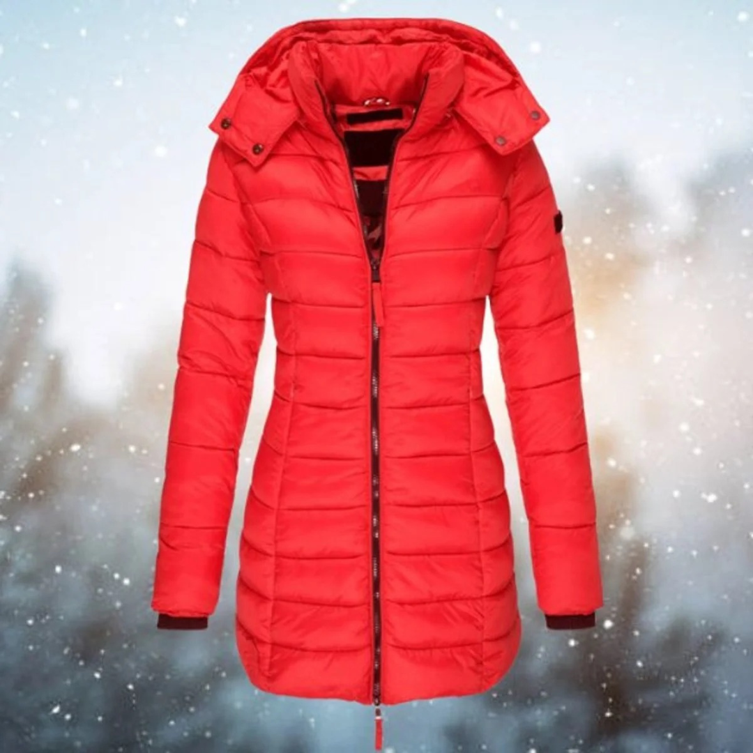 Marietta | Damen Lange Steppjacke mit Kapuze und Reißverschluss