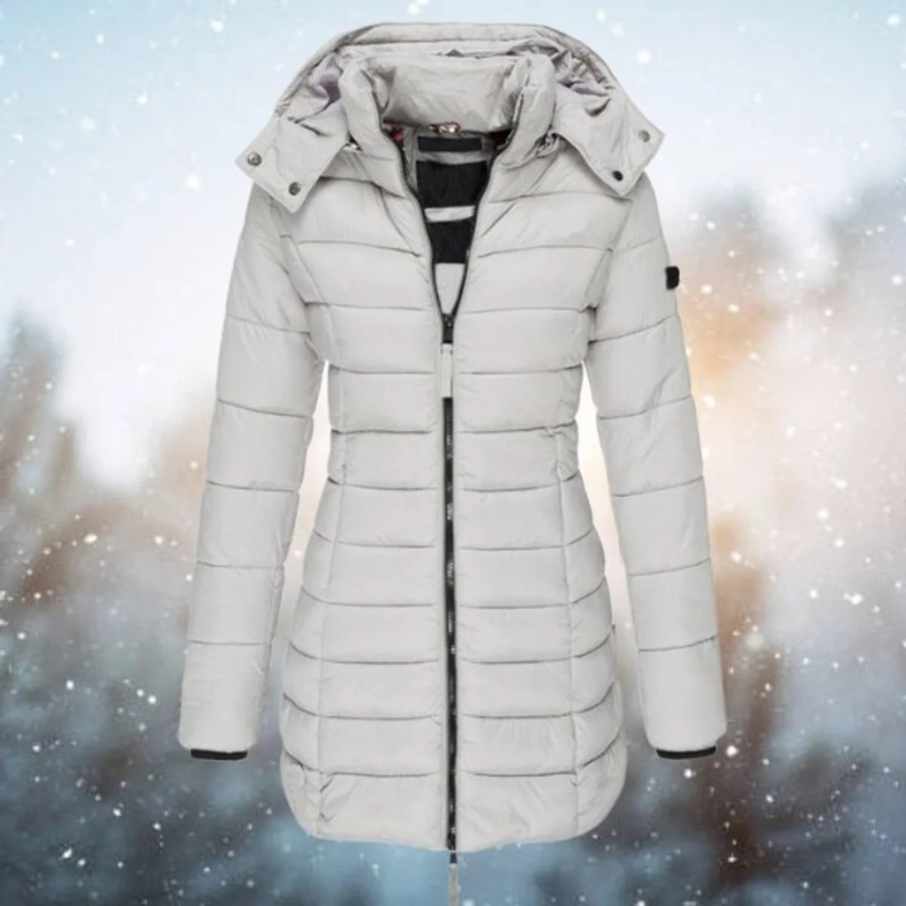 Marietta | Damen Lange Steppjacke mit Kapuze und Reißverschluss