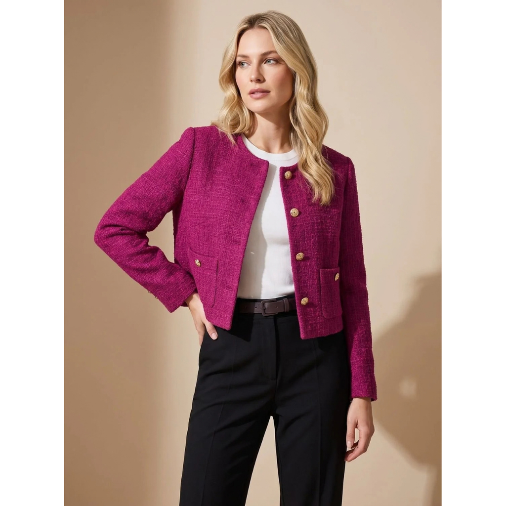 Marietta | Damen Tweed Blazer mit Taschen und goldenen Knöpfen