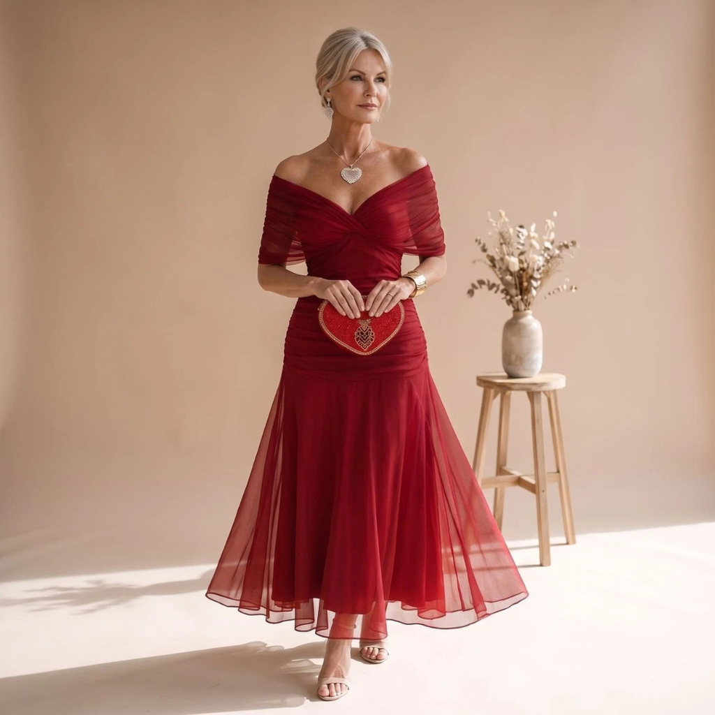 Marion | Damen Abendkleid mit V-Ausschnitt und Midi Schnitt
