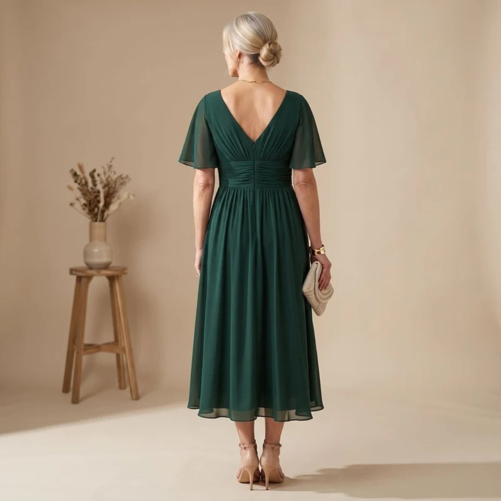 Marion | Damen Abendkleid mit V-Ausschnitt und Midi Schnitt