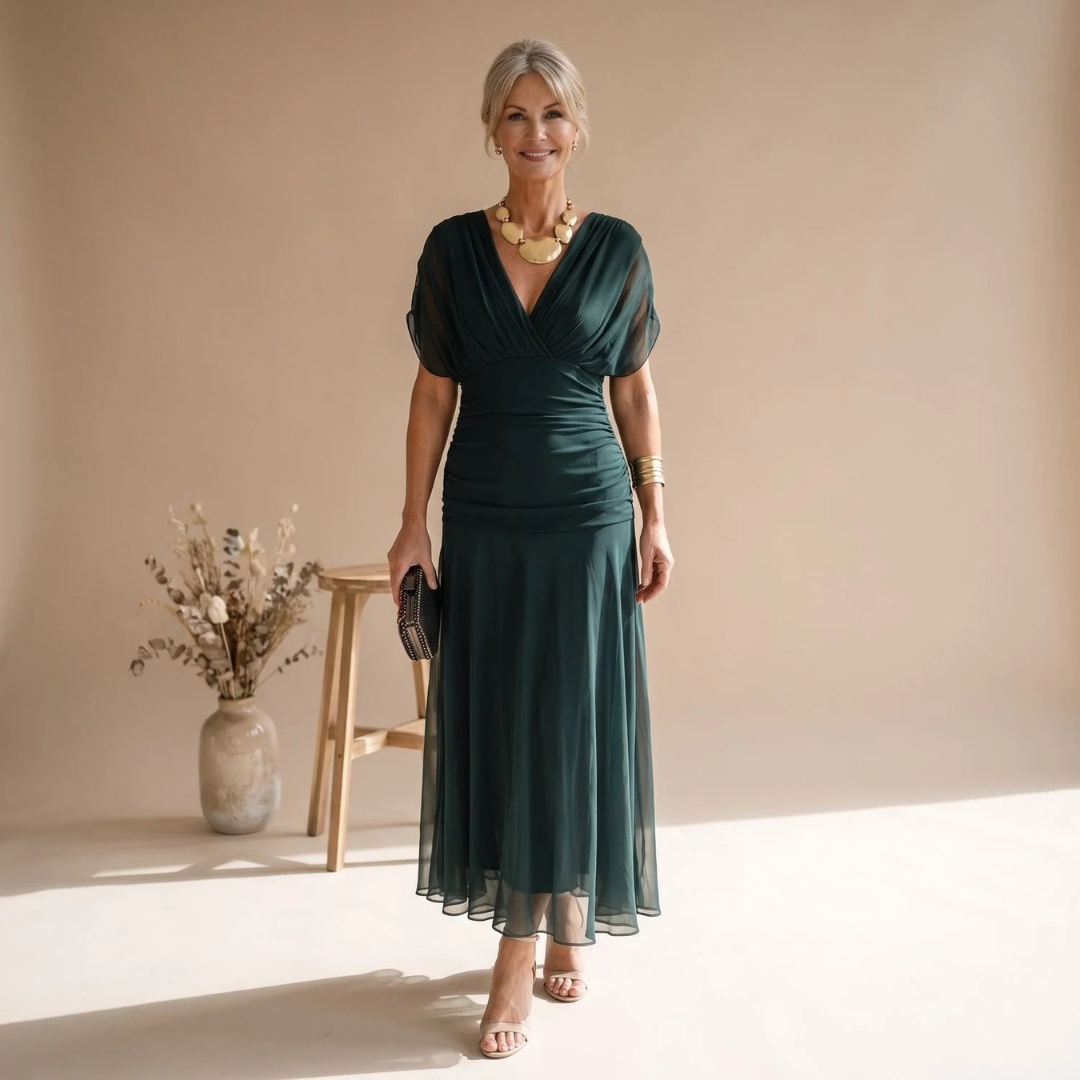 Marion | Damen Abendkleid mit V-Ausschnitt und Midi Schnitt