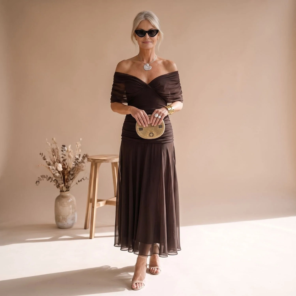 Marion | Damen Abendkleid mit V-Ausschnitt und Midi Schnitt
