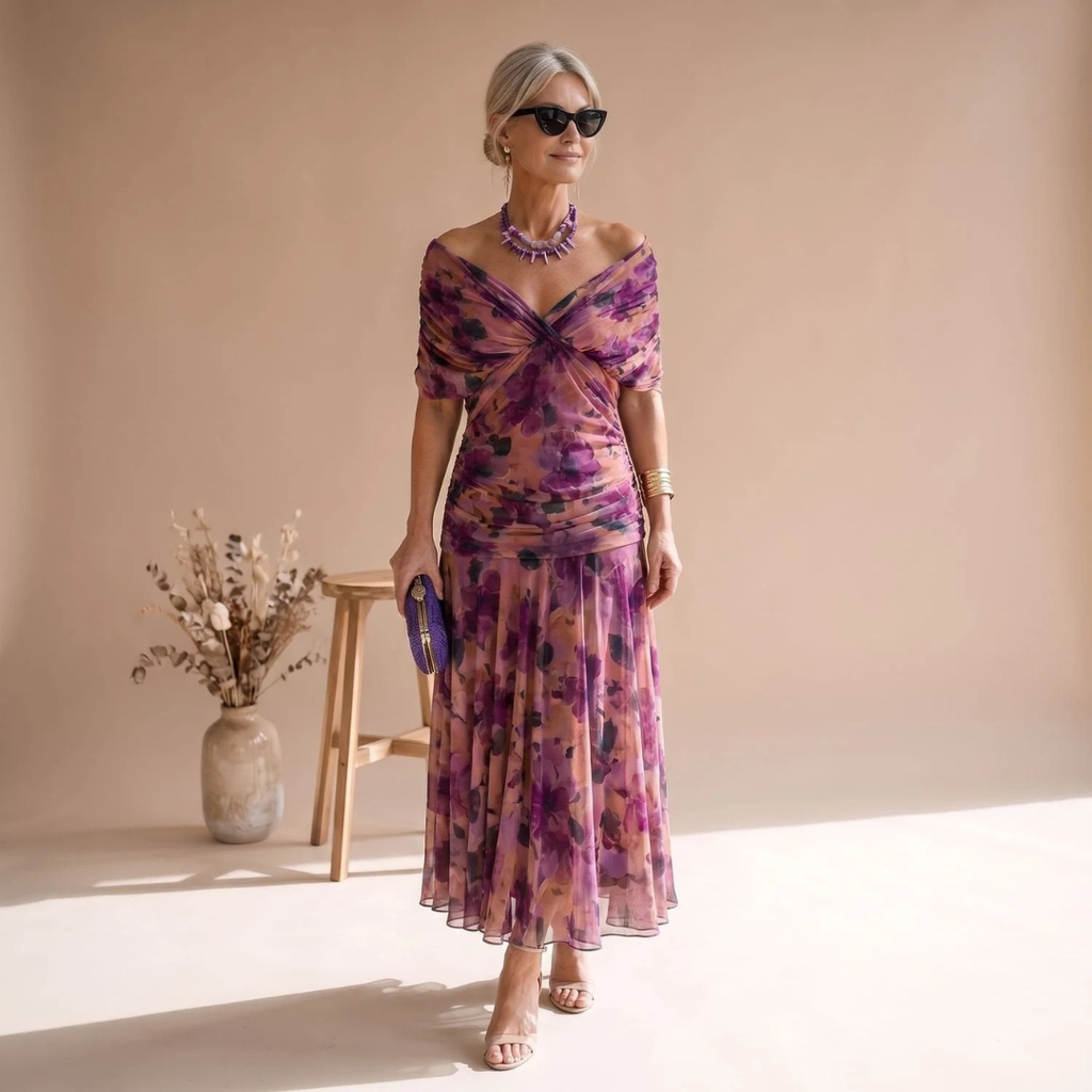 Marion | Damen Abendkleid mit V-Ausschnitt und Midi Schnitt