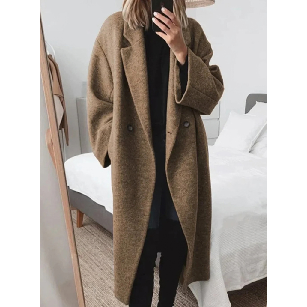 Marion | Damen Lange Winterjacke im Oversize Stil mit Taschen und Revers