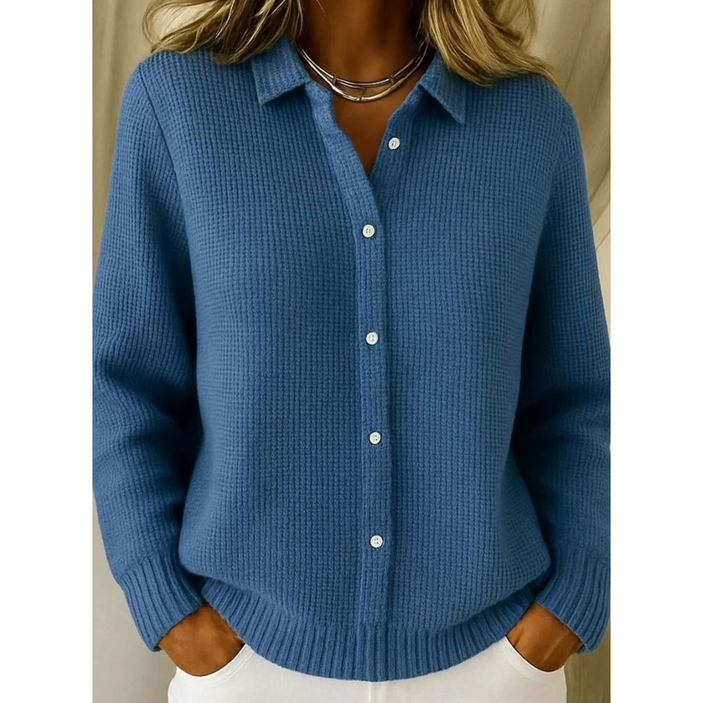 Marisa | Damen Strickjacke mit Hemdkragen, Knöpfen und Langarm