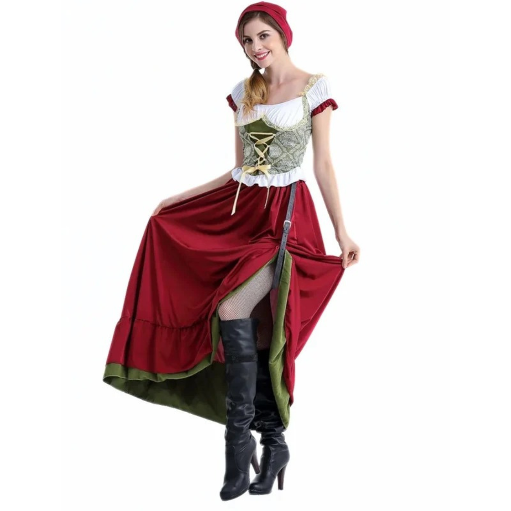 Marissa | Damen Burgunder Oktoberfest Dirndl Kleid