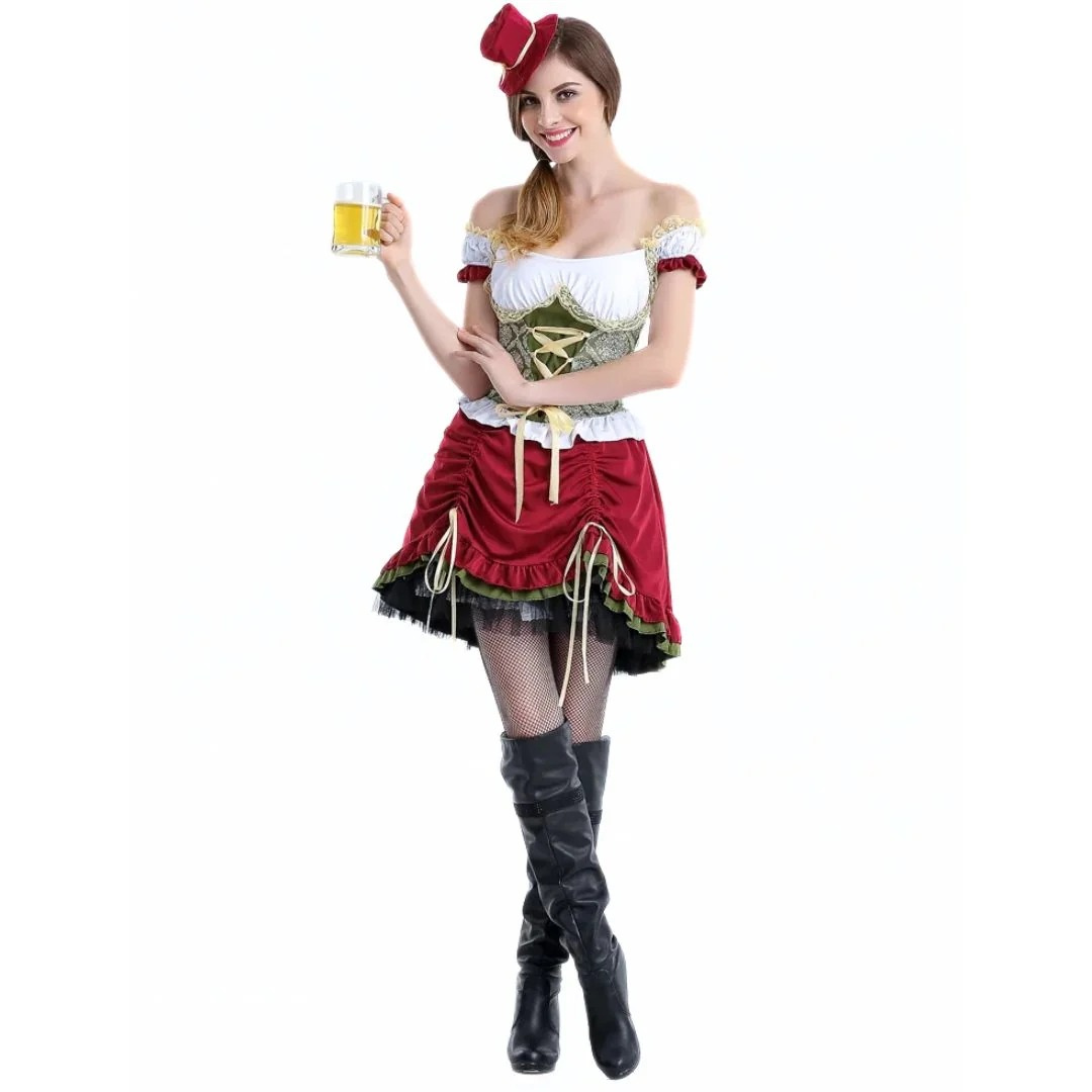 Marissa | Damen Burgunder Oktoberfest Dirndl Kleid