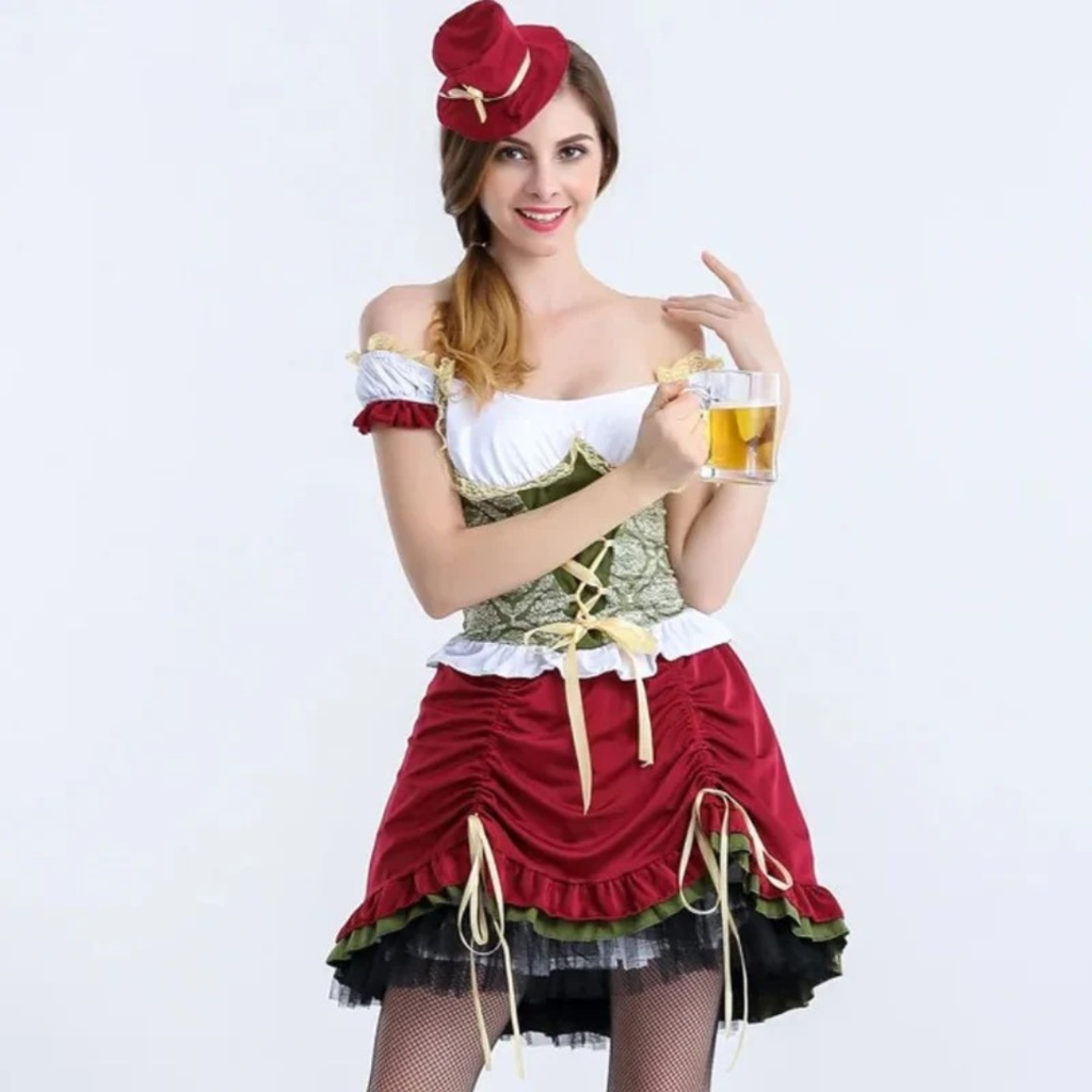 Marissa | Damen Burgunder Oktoberfest Dirndl Kleid
