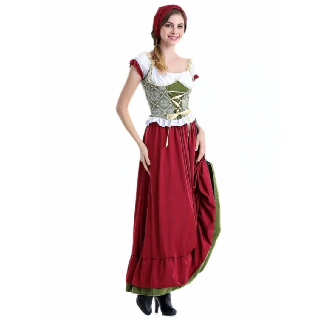 Marissa | Damen Burgunder Oktoberfest Dirndl Kleid