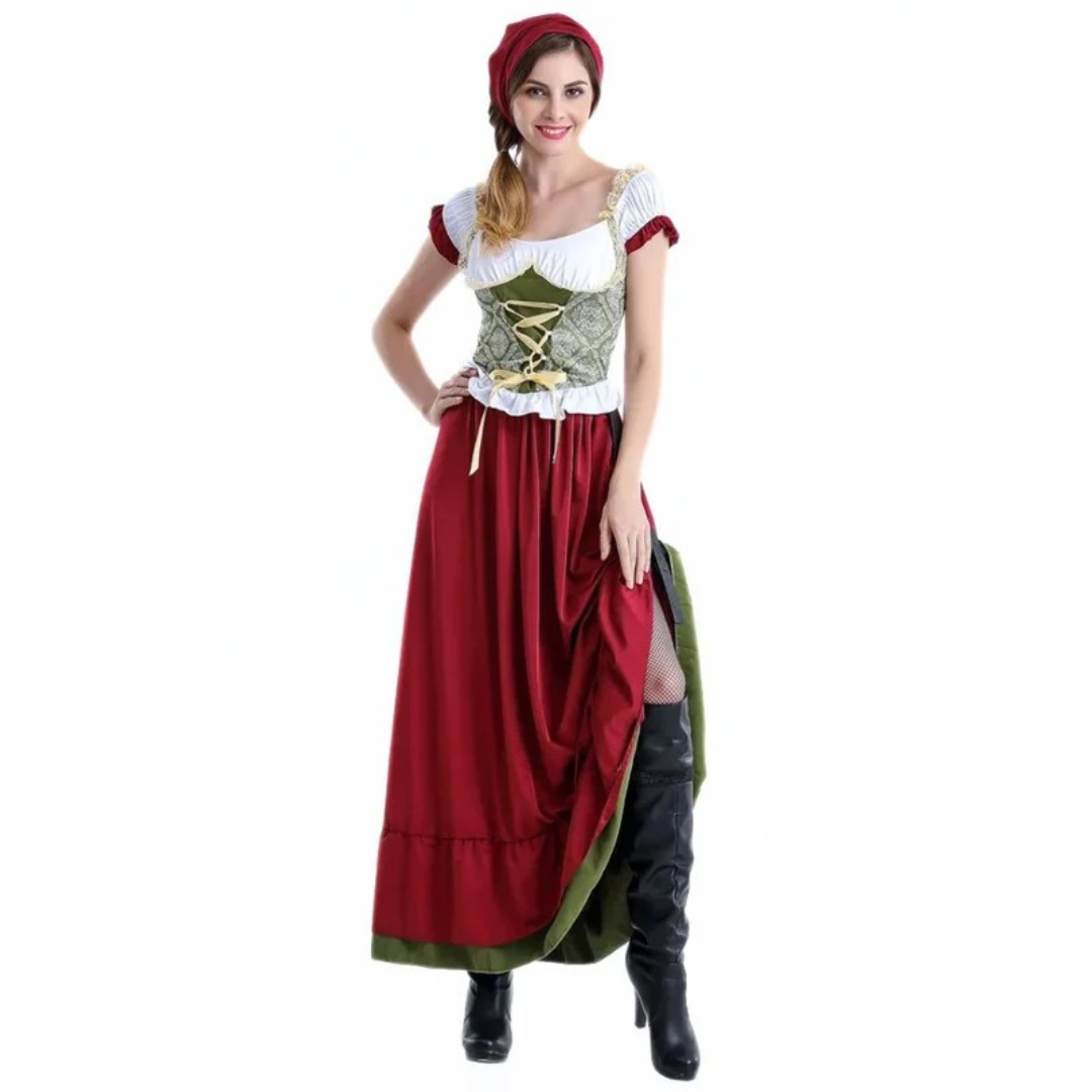 Marissa | Damen Burgunder Oktoberfest Dirndl Kleid