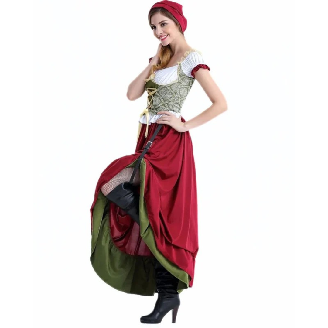 Marissa | Damen Burgunder Oktoberfest Dirndl Kleid