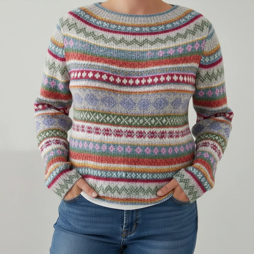 Marit | Damen Strickpullover für Große Größen mit Strickmuster und Langarm