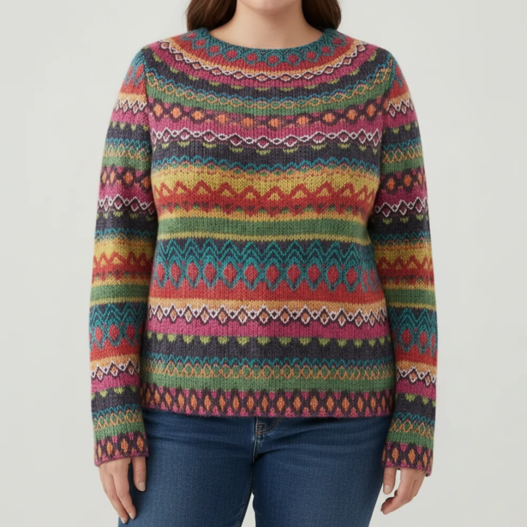 Marit | Damen Strickpullover für Große Größen mit Strickmuster und Langarm