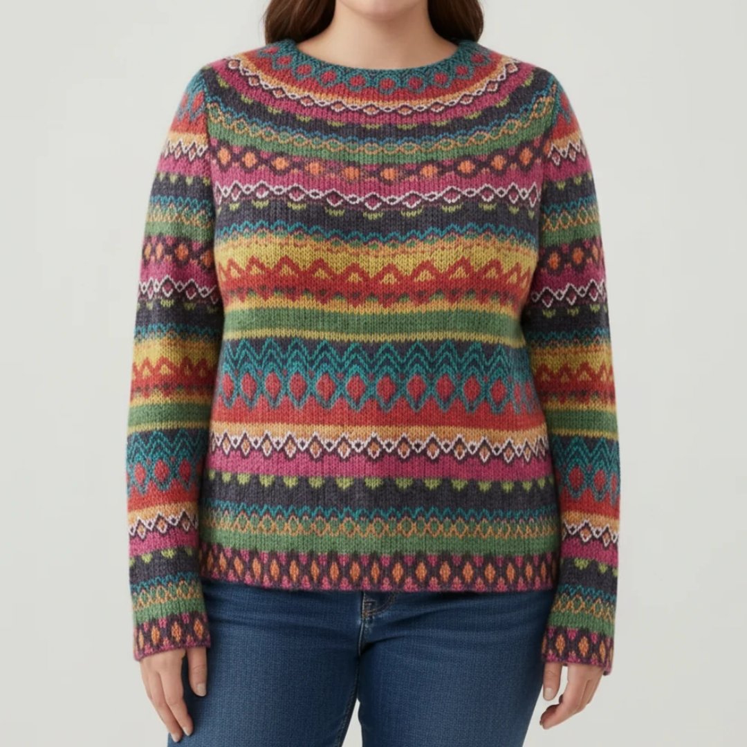 Marit | Damen Strickpullover für Große Größen mit Strickmuster und Langarm
