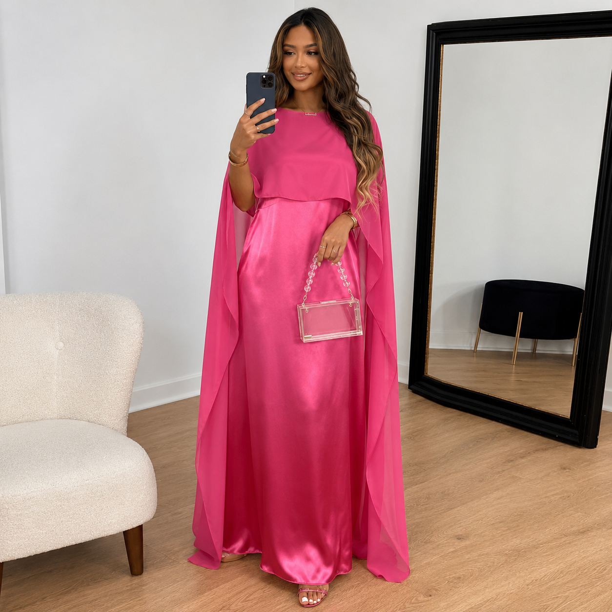 Marla | Damen Maxi Kleid Für Hochzeitsgast Cape Stil