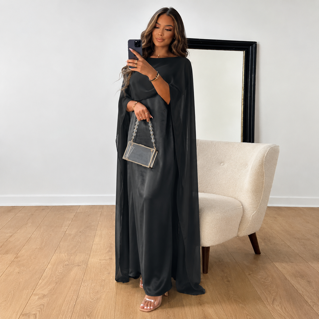 Marla | Damen Maxi Kleid Für Hochzeitsgast Cape Stil