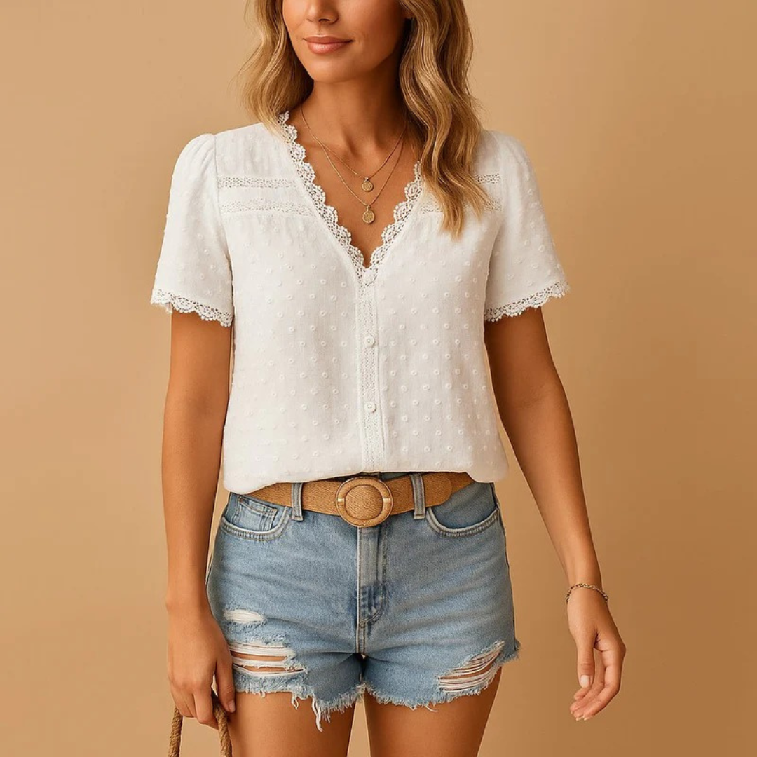 Marlene | Damen Stilvolle Kurzarm bluse
