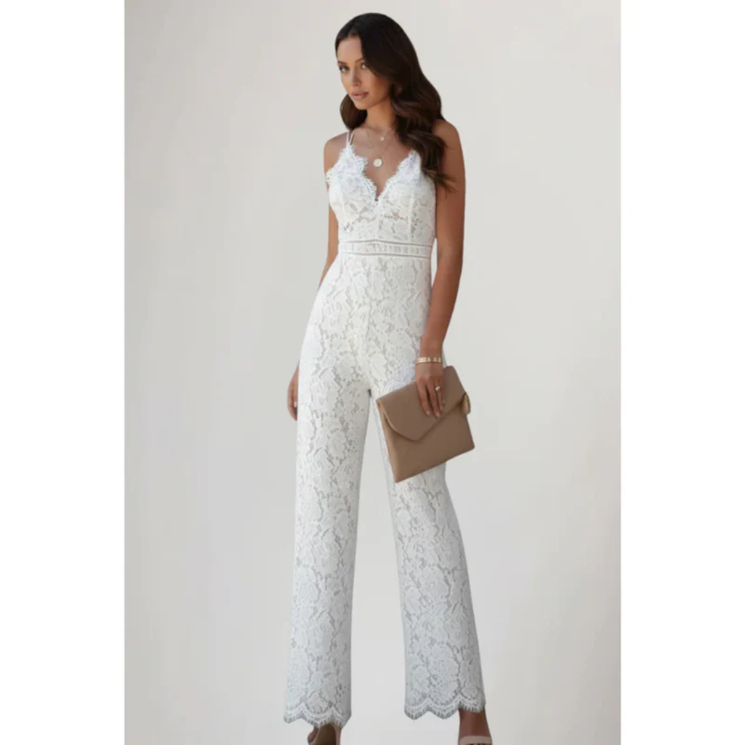 Gabriele | Damen Jumpsuit Mit V Ausschnitt Und Spitze Für Abend