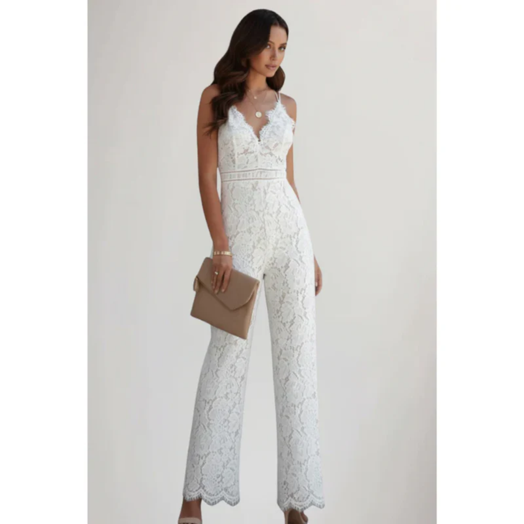 Gabriele | Damen Jumpsuit Mit V Ausschnitt Und Spitze Für Abend