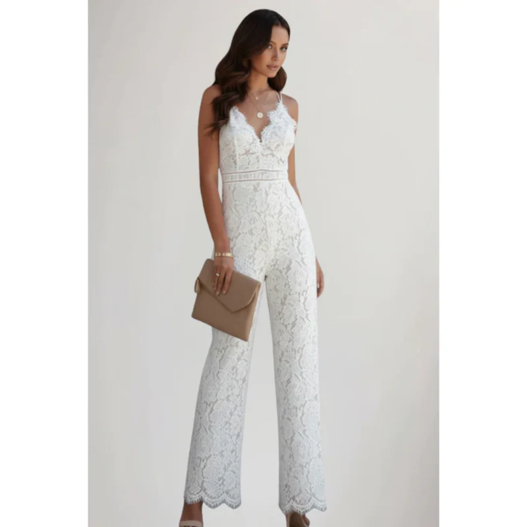 Gabriele | Damen Jumpsuit Mit V Ausschnitt Und Spitze Für Abend