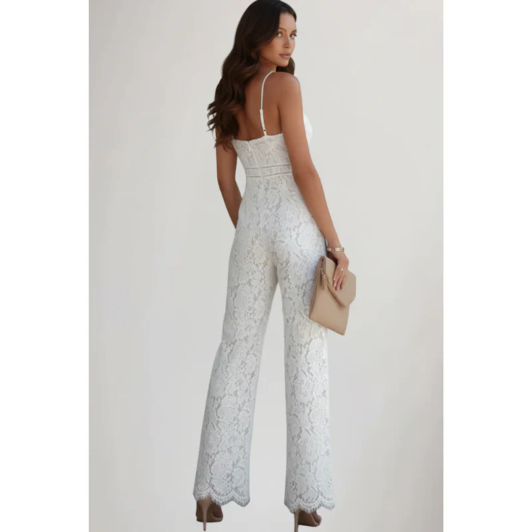 Gabriele | Damen Jumpsuit Mit V Ausschnitt Und Spitze Für Abend