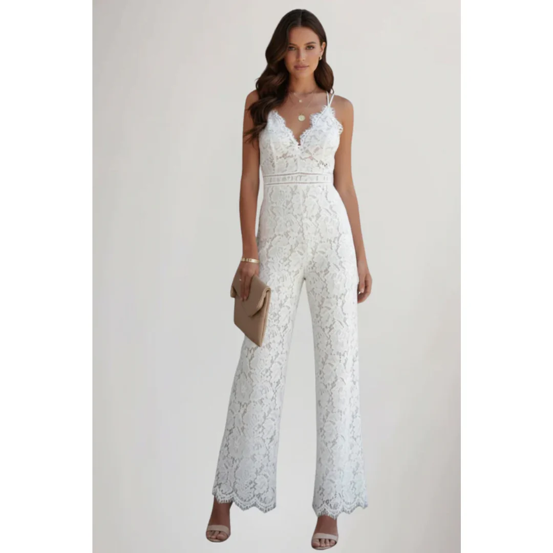 Gabriele | Damen Jumpsuit Mit V Ausschnitt Und Spitze Für Abend