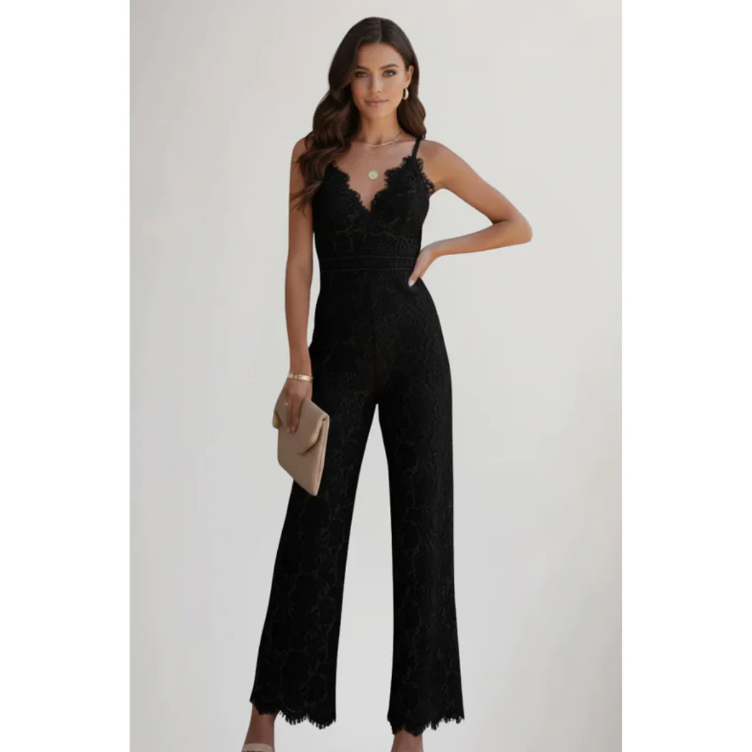 Gabriele | Damen Jumpsuit Mit V Ausschnitt Und Spitze Für Abend