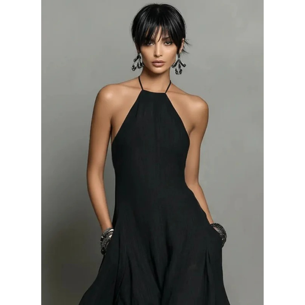 Marta | Damen Neckholder Maxikleid Ärmellos