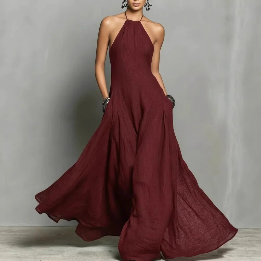 Marta | Damen Neckholder Maxikleid Ärmellos