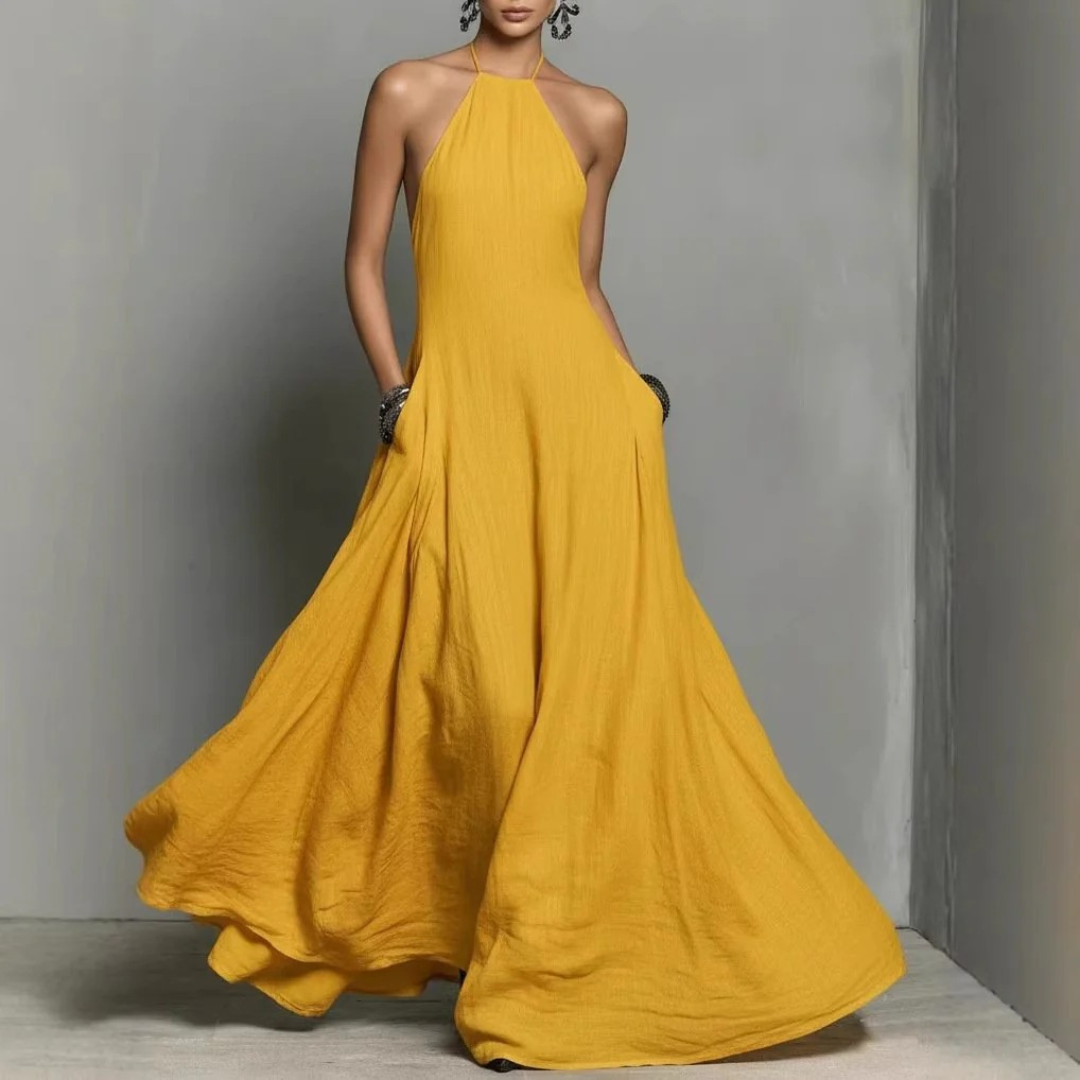 Marta | Damen Neckholder Maxikleid Ärmellos