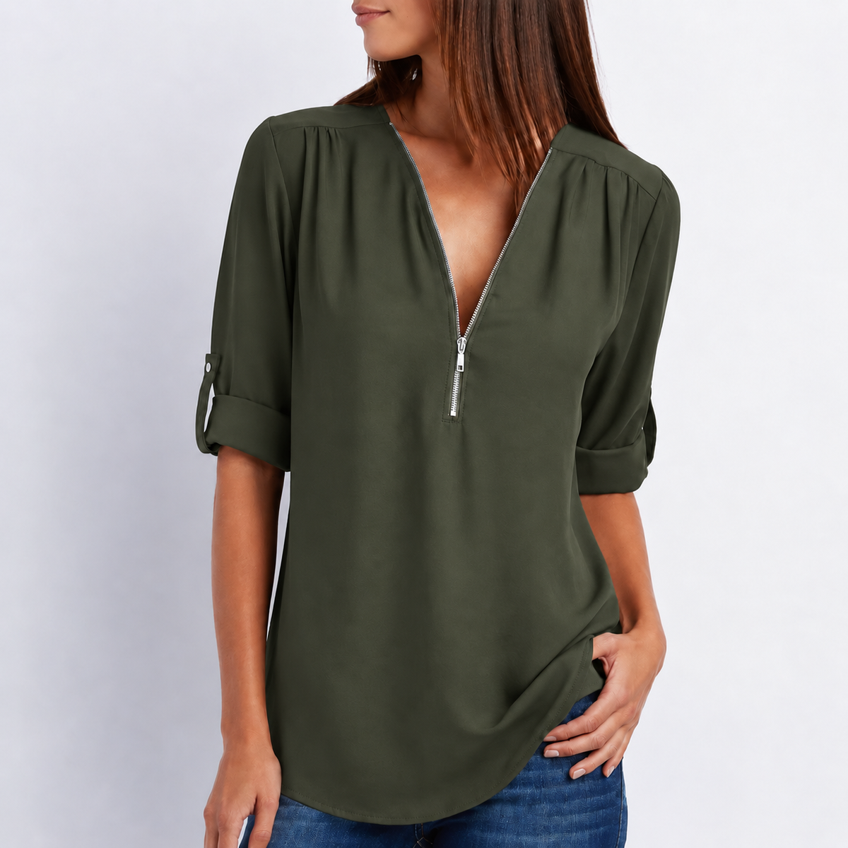 Martina | Damen Leichte Sommerbluse Mit V-Ausschnitt