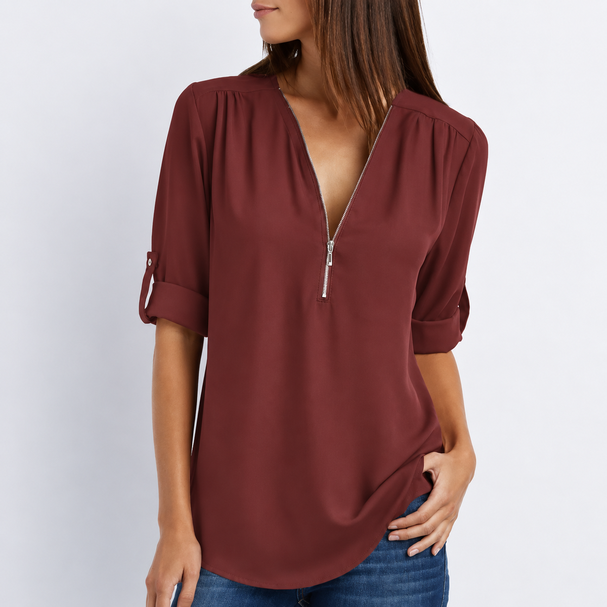 Martina | Damen Leichte Sommerbluse Mit V-Ausschnitt
