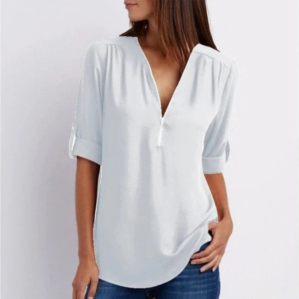 Martina | Damen Leichte Sommerbluse Mit V-Ausschnitt